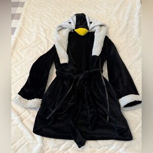 Women's Black Penguin Hooded Robe